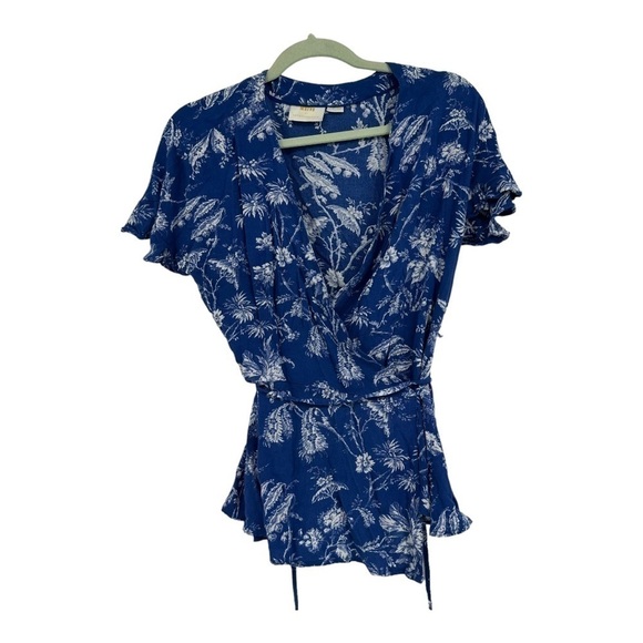 Maeve Clarita Wrap Top floral by Anthropologie Hawaiian Vintage Print Size 10 - Picture 2 of 6